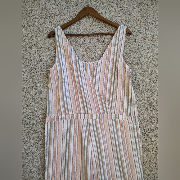Drew Anthropologie Striped Linen Blend Sleeveless Raw Hem Jumpsuit - Picture 3 of 9